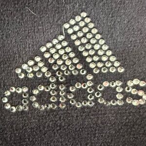 Adidas Women's Black Bomber Jacket with White Stripes and and Rhinestone Logo